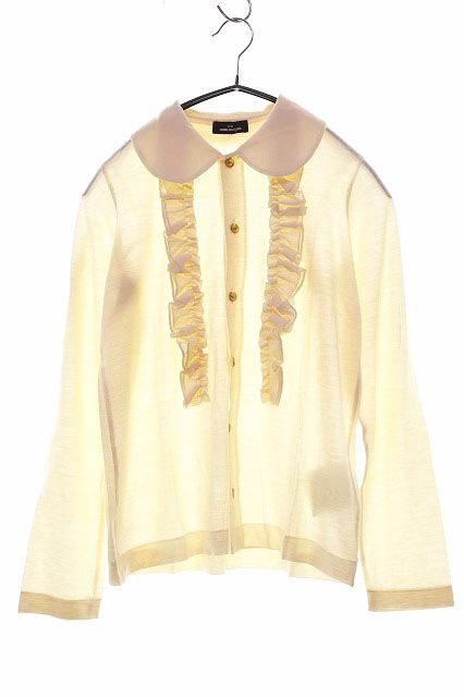 トリココムデギャルソン tricot COMME des GARCONS 長袖 丸襟 リボン フリル カーディガン ホワイト 白 【ブランド古着ベクトル】【中古】●260529