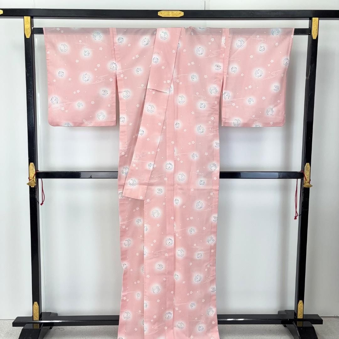 夏着物 小紋 絽 流水に花模様 暈し 飛び柄 浅紅色 K-6039 - メルカリ