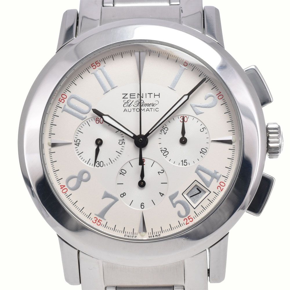 ゼニス ZENITH 01/02.0450.400 エリート ポートロワイヤル クロノグラフ デイト シルバー 自動巻き メンズ 美品 腕時計 J#147546