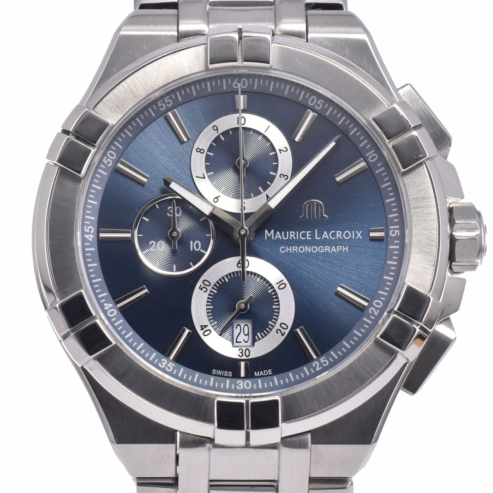 モーリスラクロア MAURICE LACROIX AI1018-SS002-430 アイコン ブルー クォーツ メンズ 美品 箱付き 腕時計 J#148057