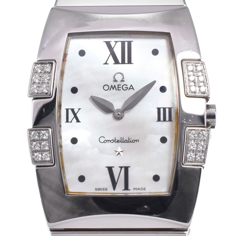 オメガ OMEGA 1586.70 コンステレーション ダイヤモンドベゼル ホワイトシェル クォーツ レディース 良品 腕時計 J#147523