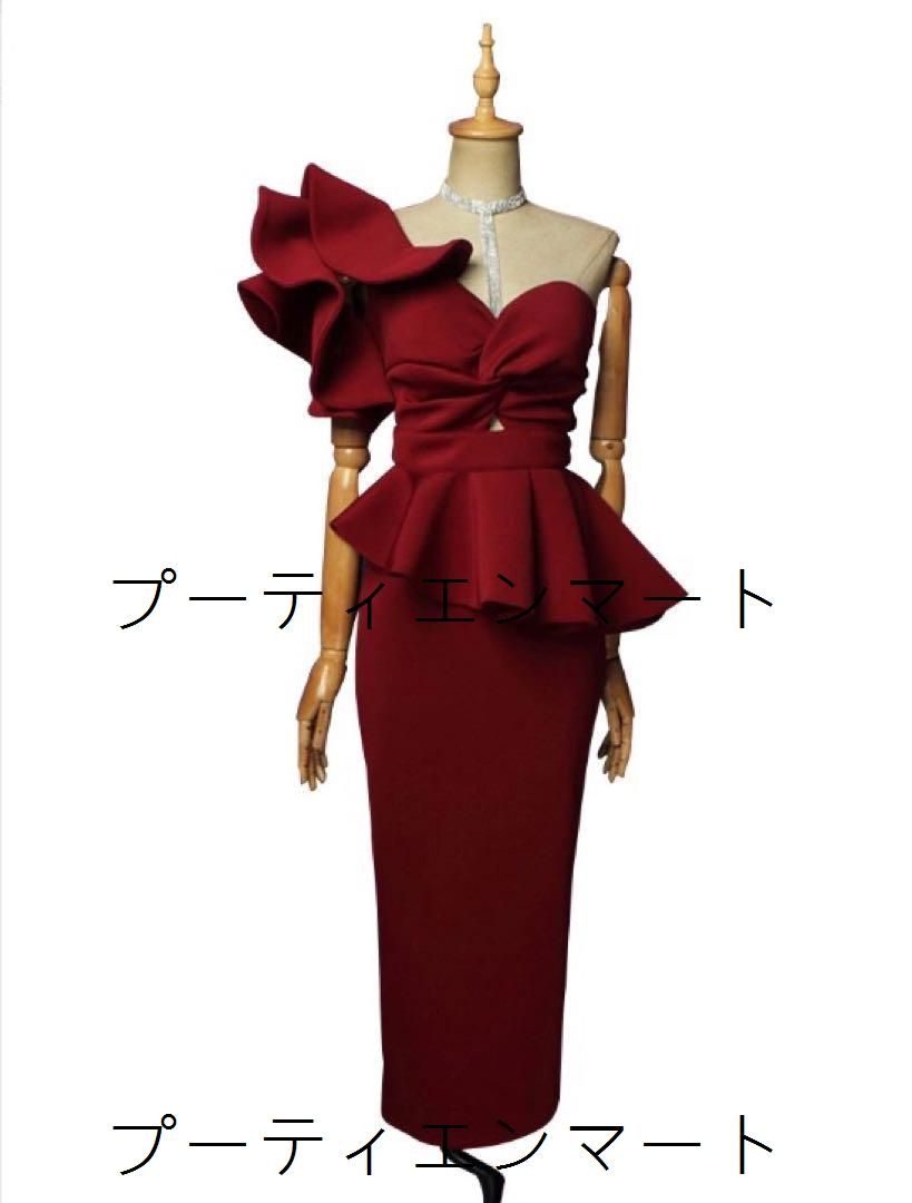 人気商品 シンプル大人フェミニン ワンショルダーフリルペプラム　セットアップ