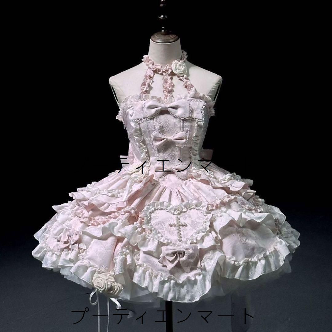 人気商品 ゴスロリドレス フリル・リボン付きお嬢様 めめしい メイド衣装 可愛い ピンク