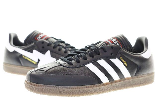 アディダス adidas × A BATHING APE SAMBA JR9246 BLACK 28cm ア ベイシング エイプ サンバ スタ スリーストライプス ガムソール ブラック 黒 【ブランド古着ベクトル】【中古】▲■260529
