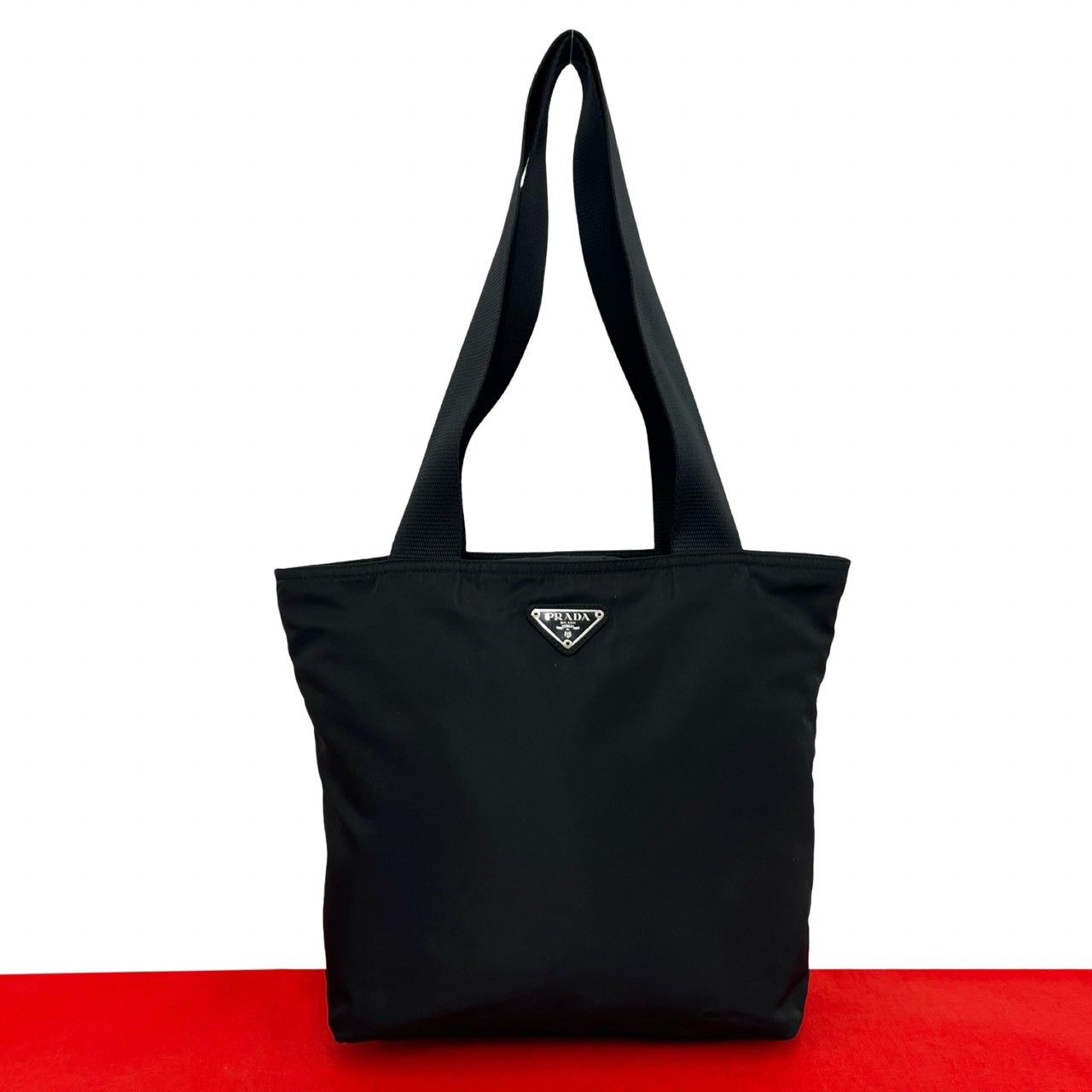 極 美品 PRADA プラダ 三角ロゴ プレート 金具 テスート ナイロン トートバッグ ハンドバッグ セミ ショルダーバッグ ブラック 50750