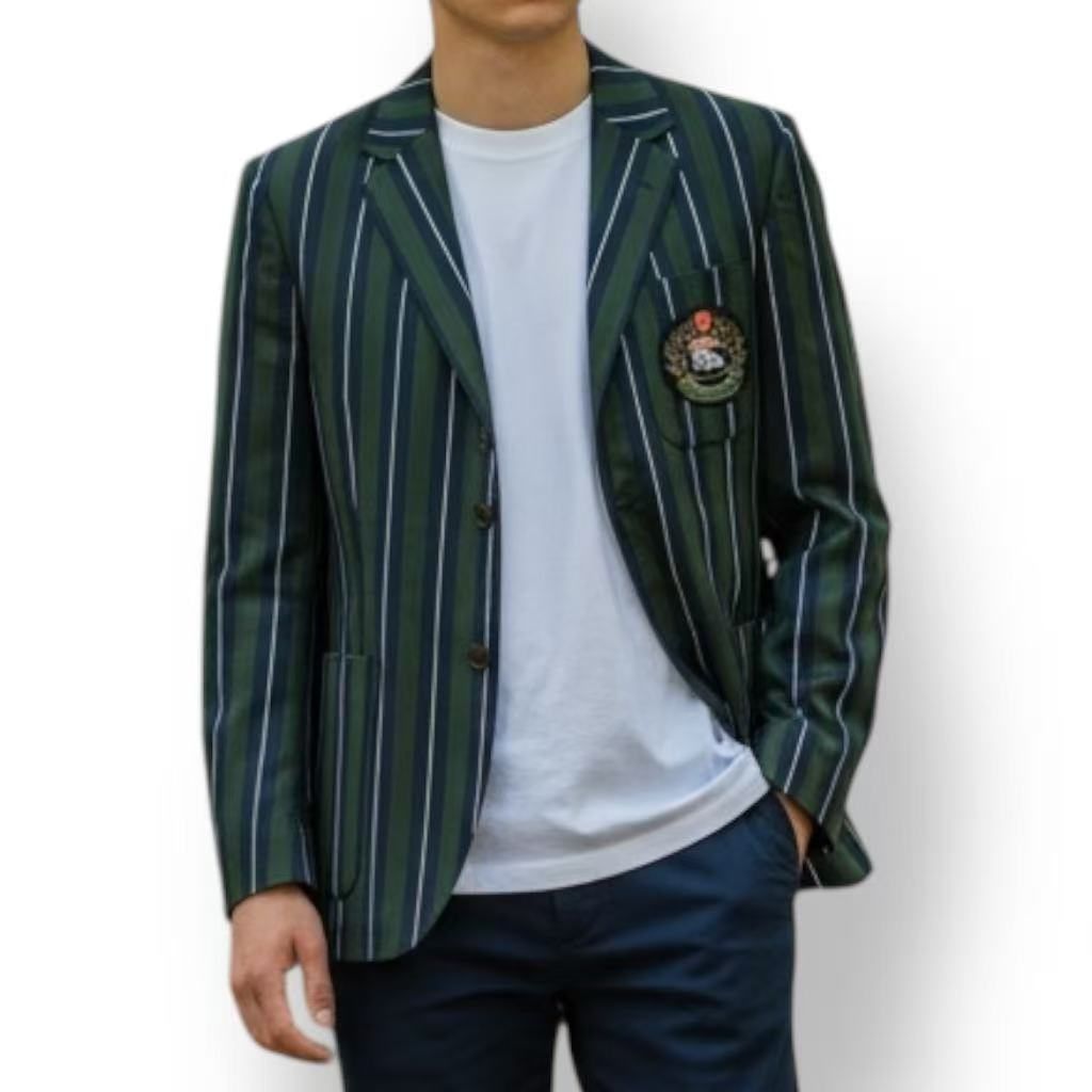 極美品 BURBERRY バーバリー テーラードジャケット ワッペン付き ウール グリーン ストライプ サイズ48