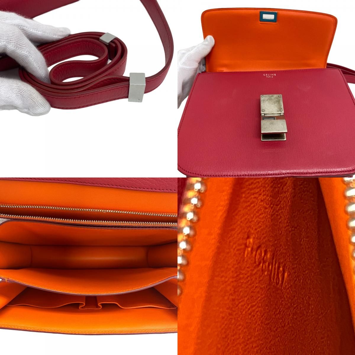 CELINE/セリーヌ クラシックボックス レザー ショルダーバッグ ピンク 