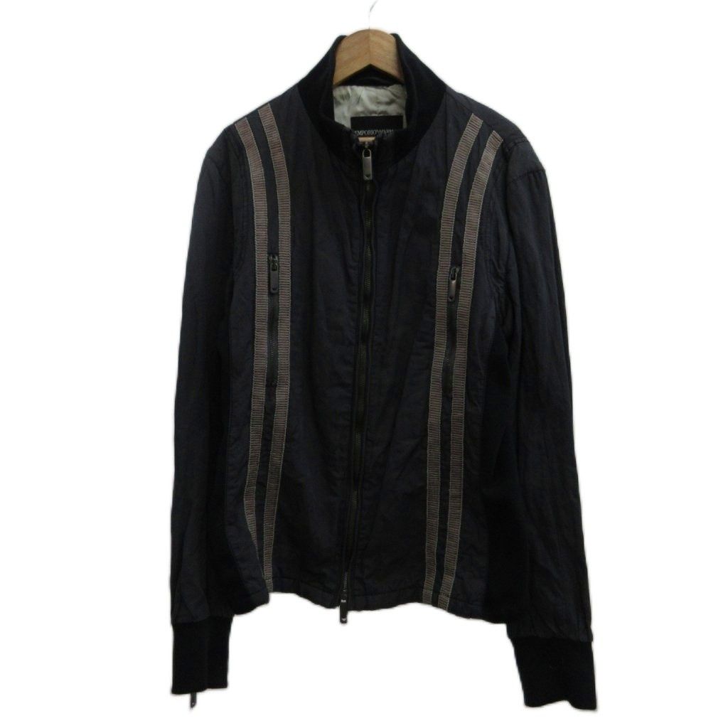 エンポリオアルマーニ EMPORIO ARMANI ジャケット ブルゾン 上着 48 黒 ブラック ライン 長袖 スタンドカラー VB0427 /PP ■GY19
