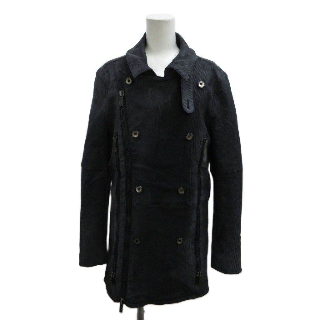 エンポリオアルマーニ EMPORIO ARMANI eteropolitan line ライダース コート 46 黒 ブラック 長袖 ダブルブレスト 斜めジッパー コーティング /PP ■GY19