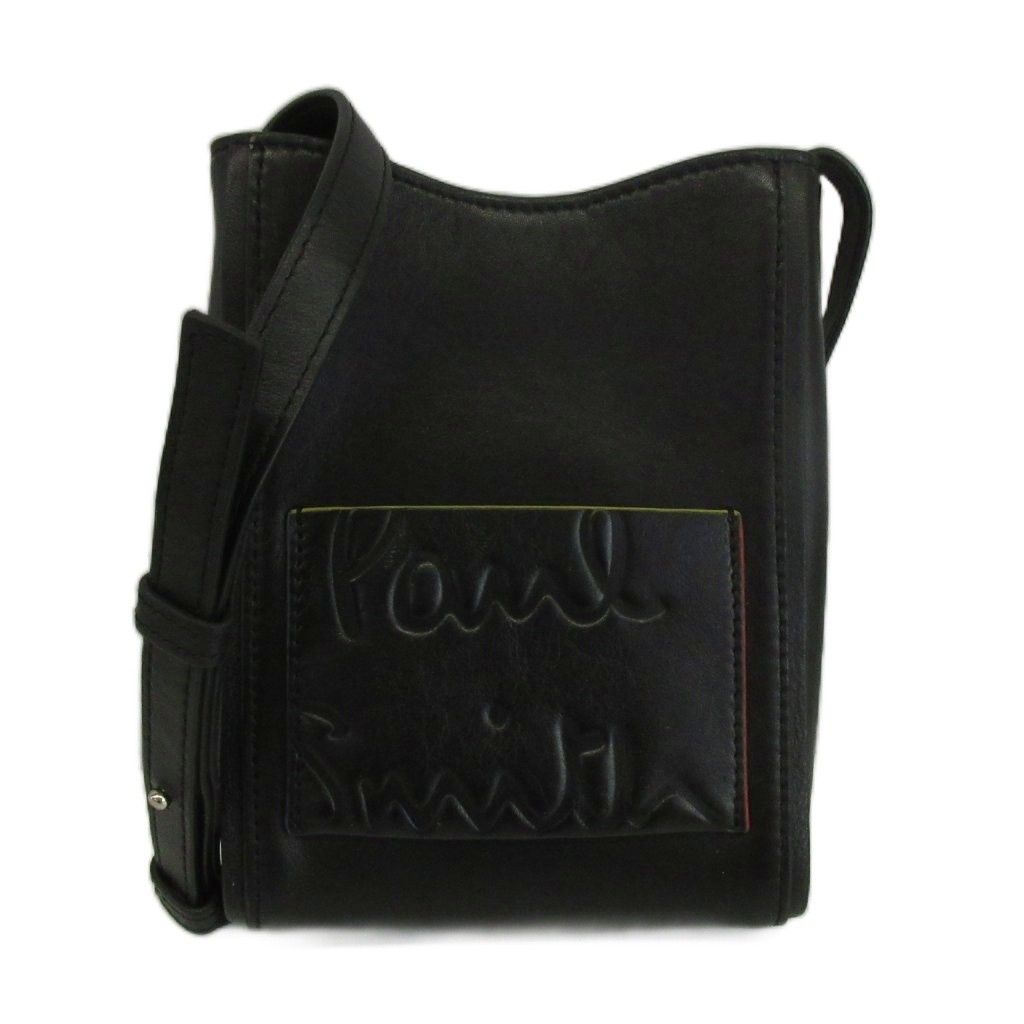 ポールスミス PAUL SMITH ショルダーバッグ ポシェット レザー ロゴ 型押し 黒 ブラック /XZ ■GY18