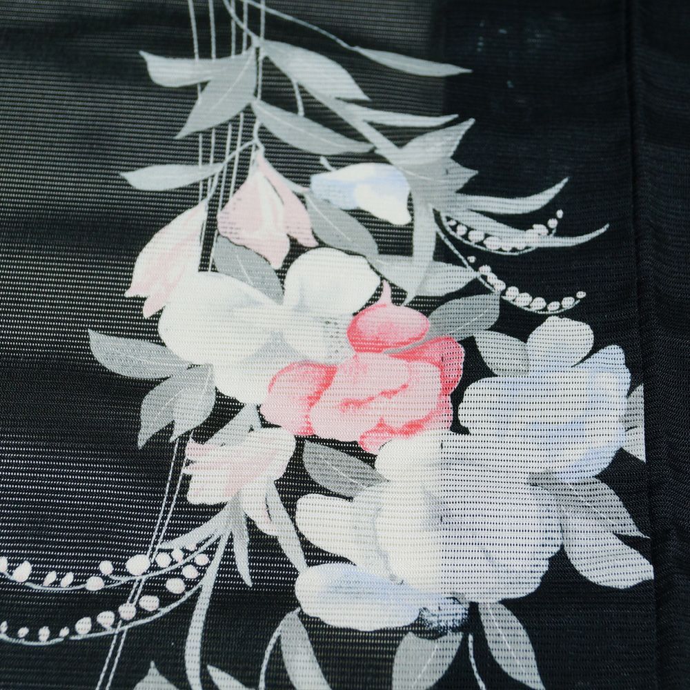 夏着物 絽 小紋 踊り着物 化繊 洗える着物 流線に洋花模様 夏 着物
