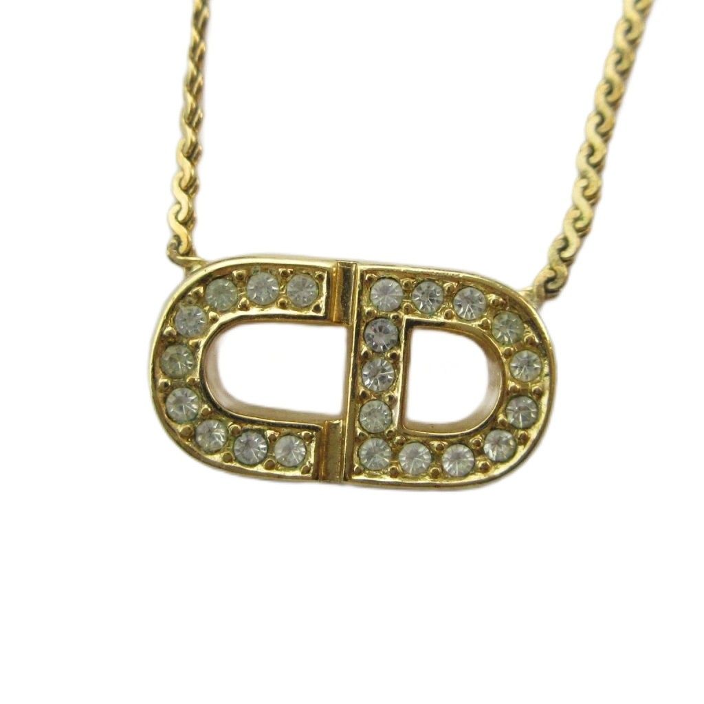 クリスチャンディオール Christian Dior ネックレス アクセサリー ペンダント CDロゴ ラインストーン ゴールド色 ■GY18 /MQ ■OH