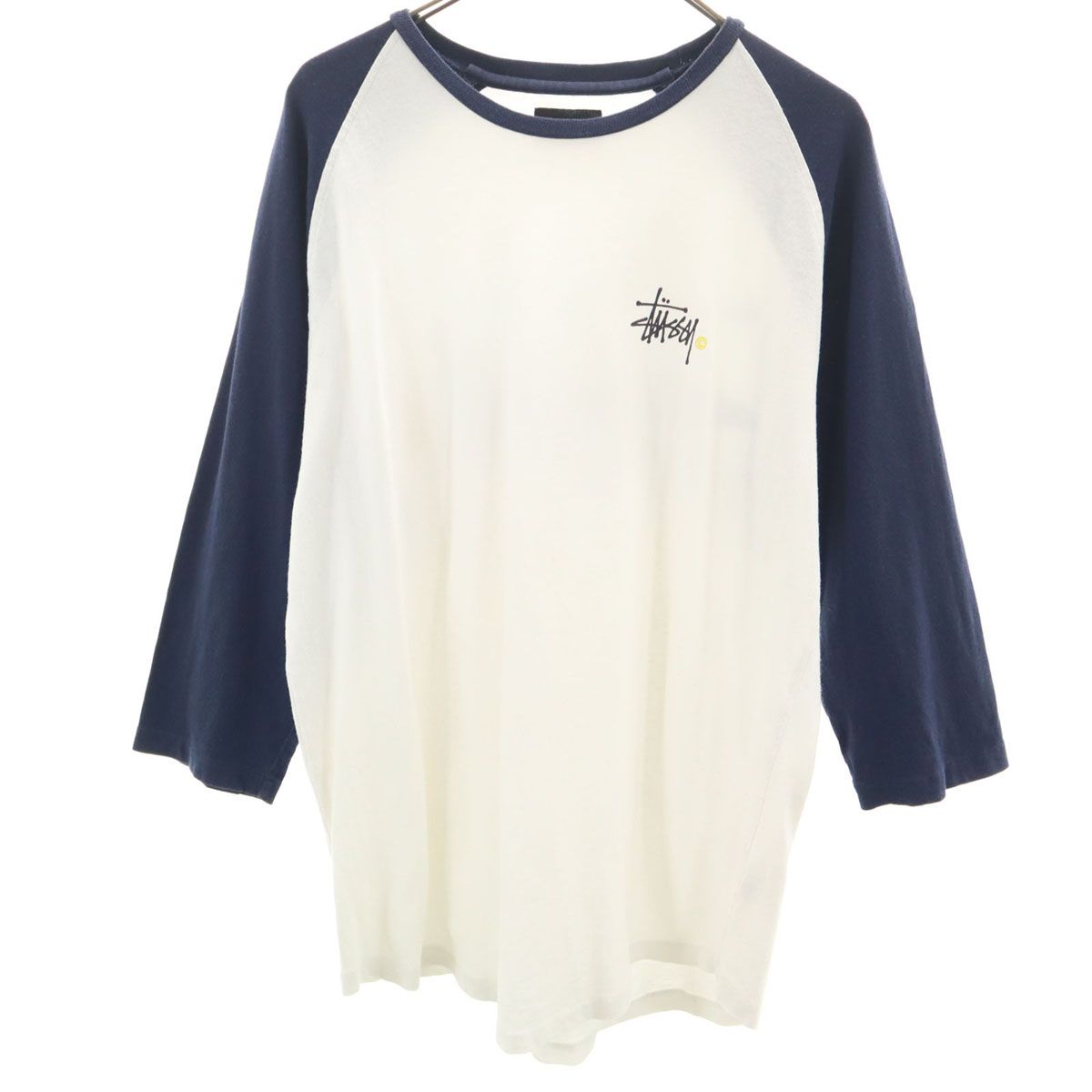 STUSSY ステューシー バックロゴ 7分袖 Tシャツ L ホワイト ラグラン 