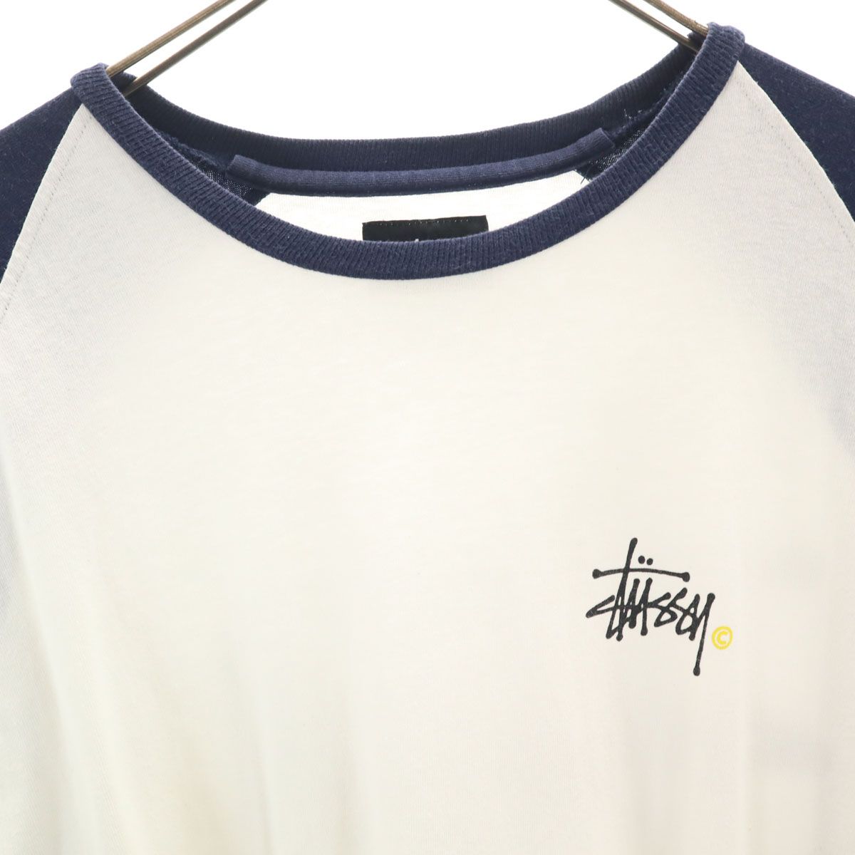 STUSSY ステューシー バックロゴ 7分袖 Tシャツ L ホワイト ラグラン 