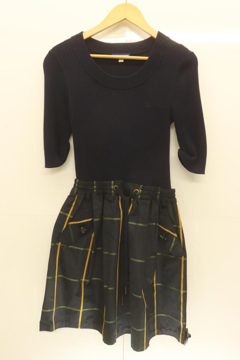 【中古】 BURBERRY BLUE LABEL レディースワンピース 36 コンビ ワンピース BURBERRY BLUE LABEL 36 紺 ネイビー チェック