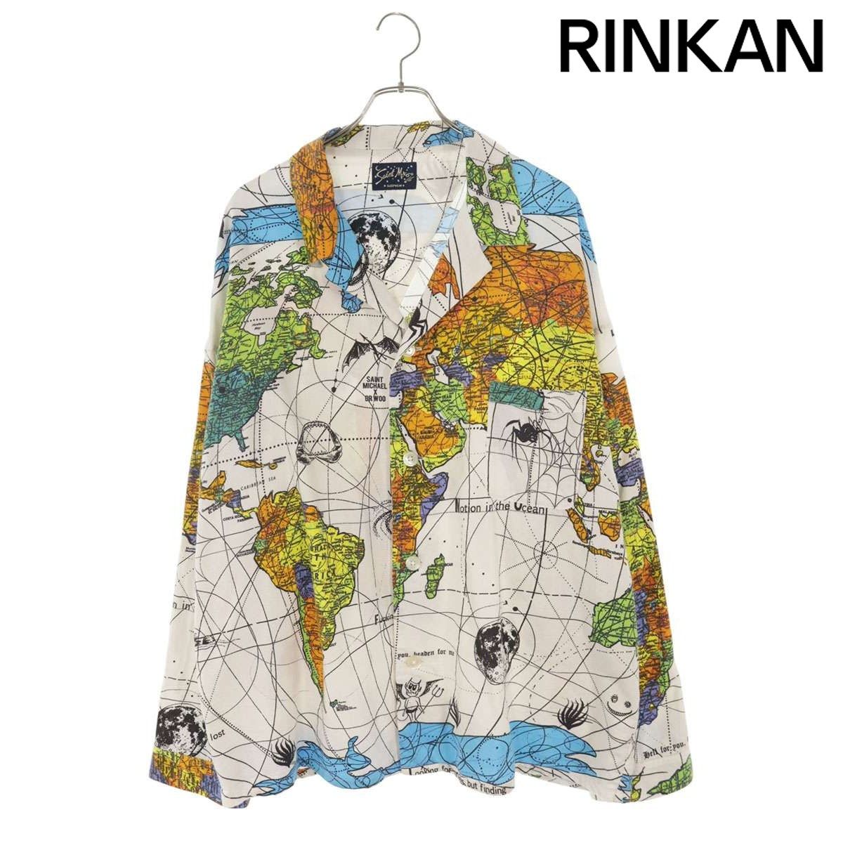 セントマイケル ×Dr.Woo 23SS PAJAMA SH WORLD MAP/SM-S23-0000-082 ワールドマップ総柄パジャマ長袖シャツ メンズ XL