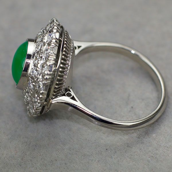 Pt585 翡翠/ヒスイ ダイヤモンド リング D0.70ct 陽刻ヴィンテージ製品