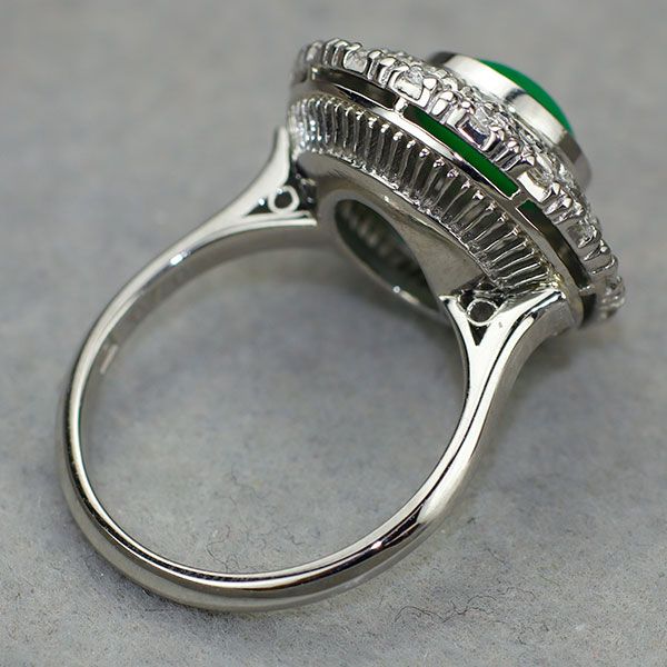 Pt585 翡翠/ヒスイ ダイヤモンド リング D0.70ct 陽刻ヴィンテージ製品
