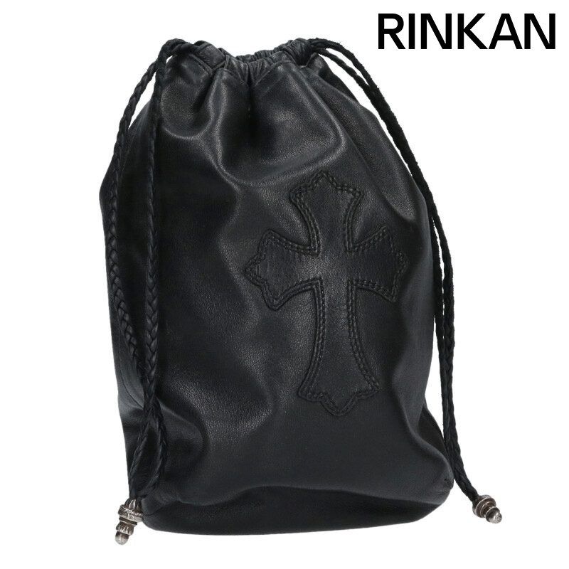 クロムハーツ DRW STRNG SACK CRS PATCH クロスパッチドローストリングサックレザー巾着ハンドバッグ メンズ