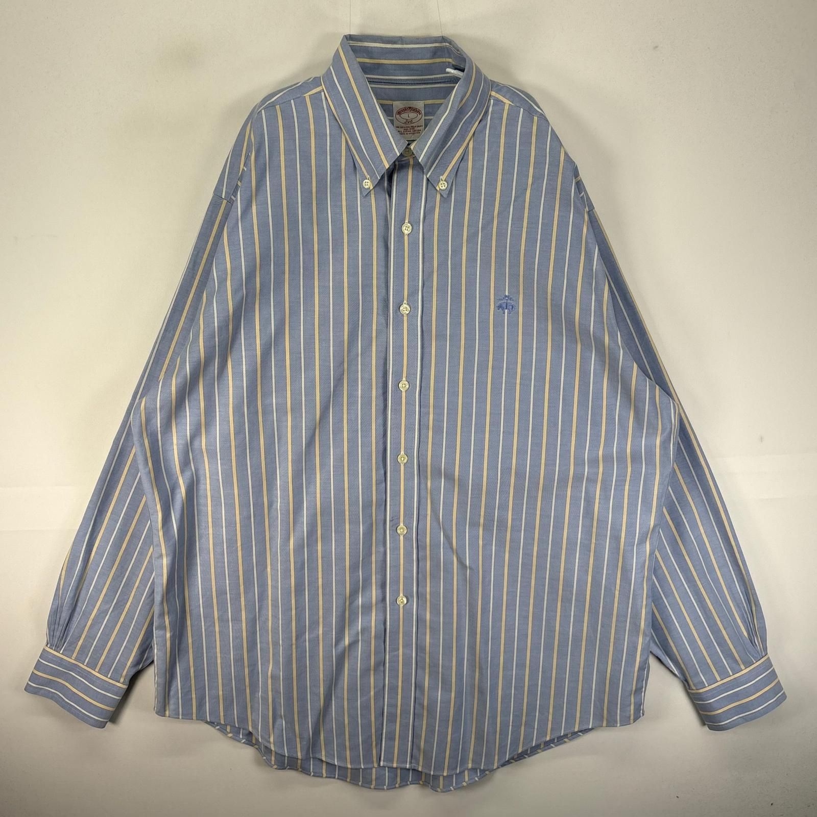古着 ブルックスブラザーズ Brooks Brothers 長袖シャツ ワンポイント ボタンダウン L ブルー系 ストライプ メンズ