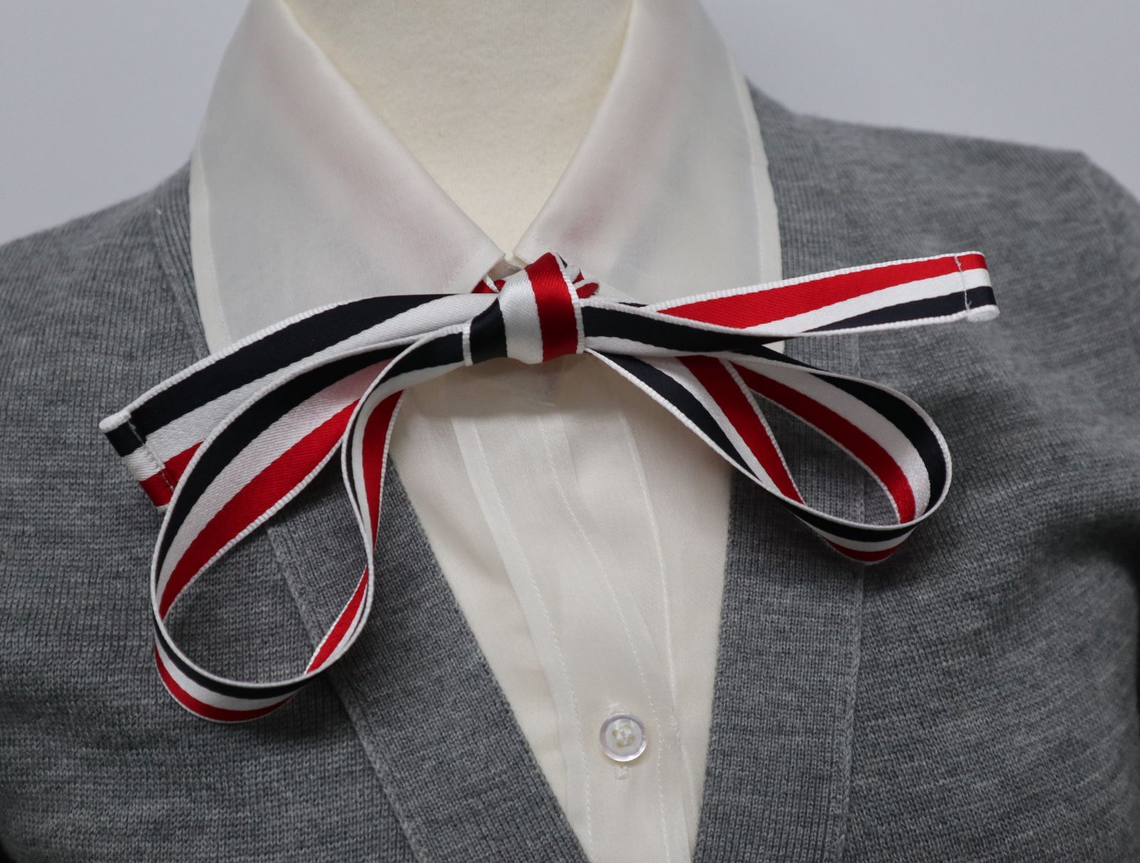 トムブラウン THOM BROWNE Wool Jersey オーガンザ カラー リボン タイ 