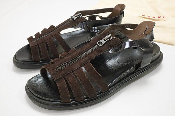 MARNI ◆ ジッパー グルカ サンダル ブラック/ブラウン サイズ39 (25cm相当) 保存袋付 ぺったんこ スポーツサンダル マルニ ◆GG51