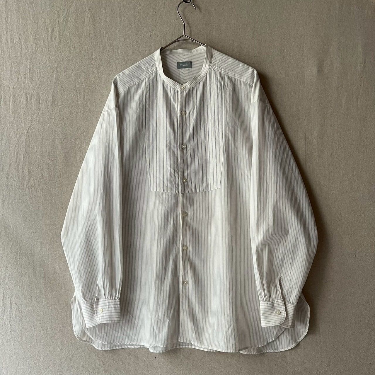MACKINTOSH PHILOSOPHY バンドカラー シャツ / 6 コットン ホワイト ストライプ T6-03109-0253