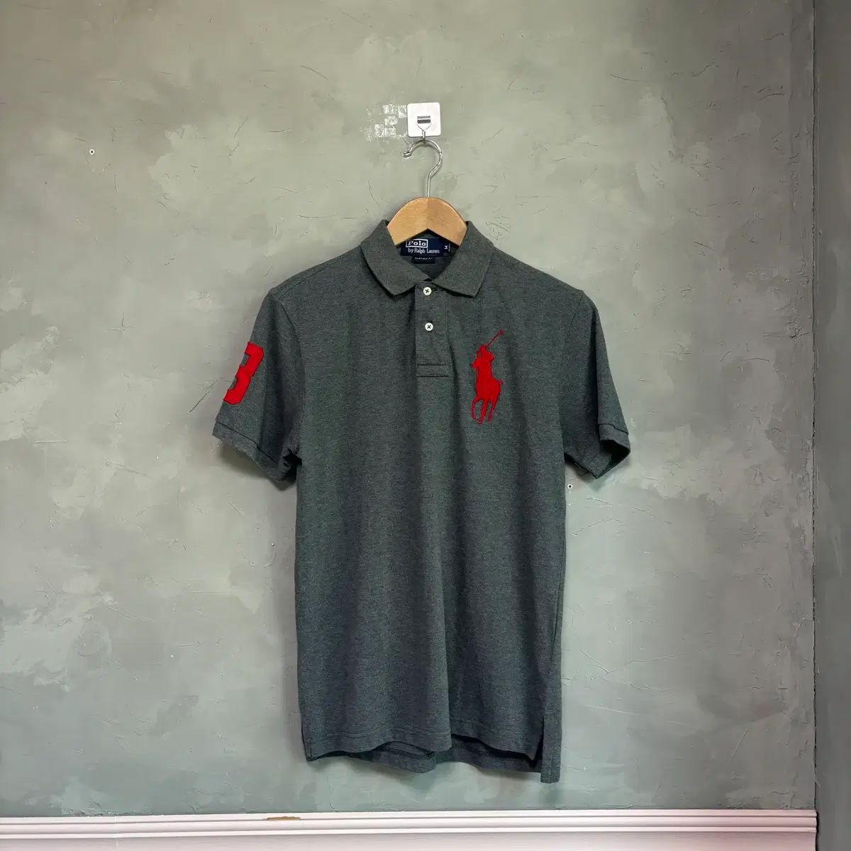 ポロ ラルフローレン ビックポニー カラーTシャツ 半袖 グレー レッド