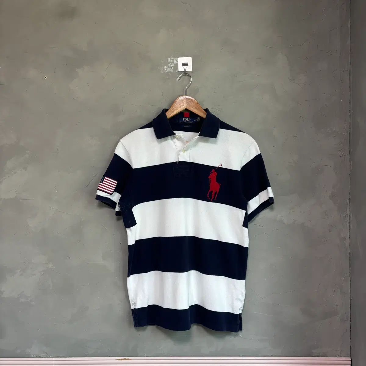 POLO RALPH LAUREN ポロラルフローレン USA 星条旗 ビックポニー カラーTシャツ 半袖 ネイビー 白