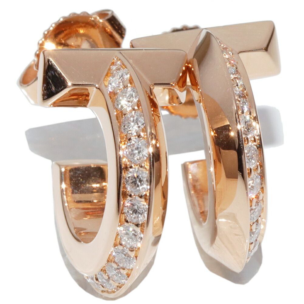 ティファニー ピアス K18PG ダイヤ計0.40ct Tワン フープピアス