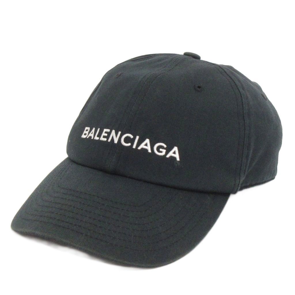 バレンシアガ BALENCIAGA ロゴキャップ 刺繍 コットン 黒 ブラック 帽子