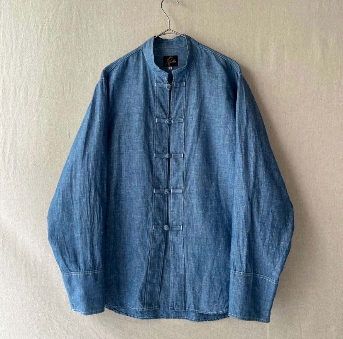 【コットン×リネン】 Needles チャイナ シャツ / S シャンブレー インディゴ マオカラー NEPENTHES T6-05050-9607