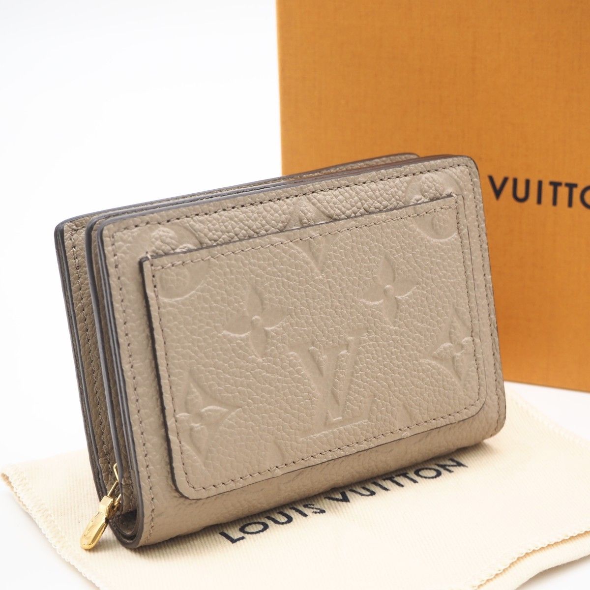 ★3日以内返品可★美品 LOUIS VUITTON ルイ・ヴィトン モノグラム アンプラント ポルトフォイユ クレア トゥルトレール M80152 二つ折り財布 ベージュ グレインレザー レディース