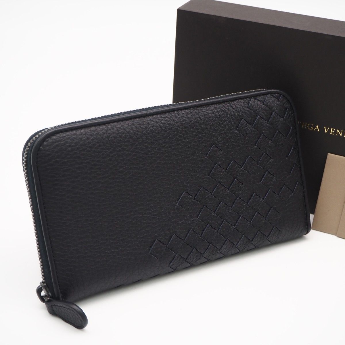 ★3日以内返品可★極美品 BOTTEGAVENETA ボッテガヴェネタ イントレッチオ インペラトーレ ジップアラウンドウォレット 114076 長財布 ネイビー ラムスキン メンズ