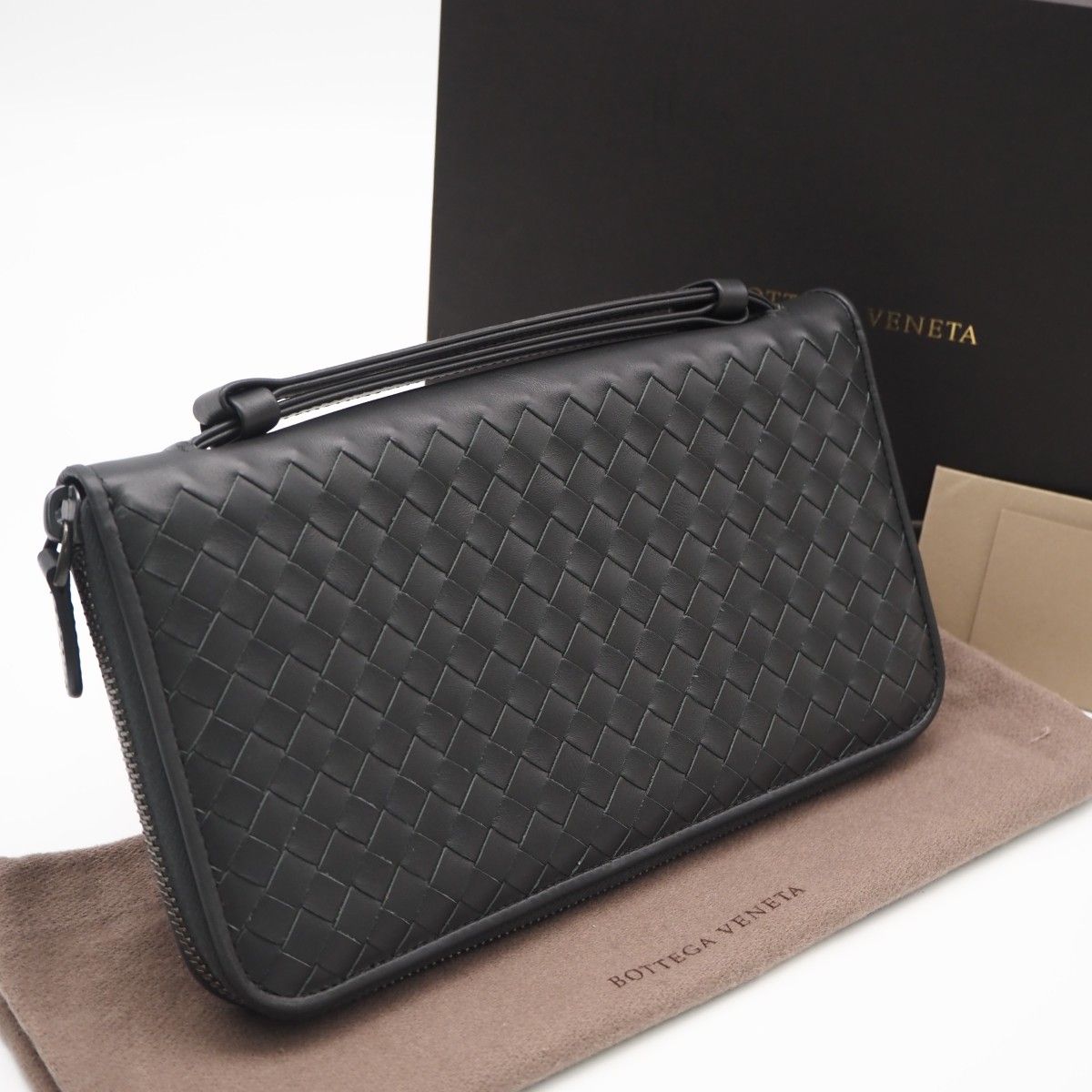 ★3日以内返品可★美品 BOTTEGAVENETA ボッテガヴェネタ イントレチャート トラベルケース 169730 長財布 グレー カーフレザー メンズ