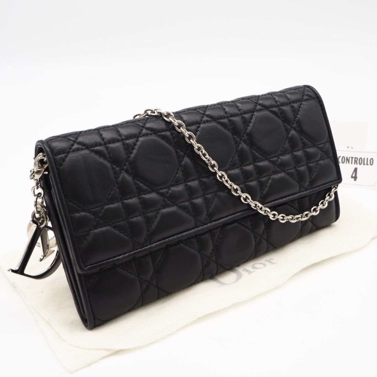 ★3日以内返品可★美品 Christian Dior クリスチャンディオール レディディオール カナージュ チェーンウォレット CAL43060P ハンドバッグ ブラック シルバー ラムスキン レディース