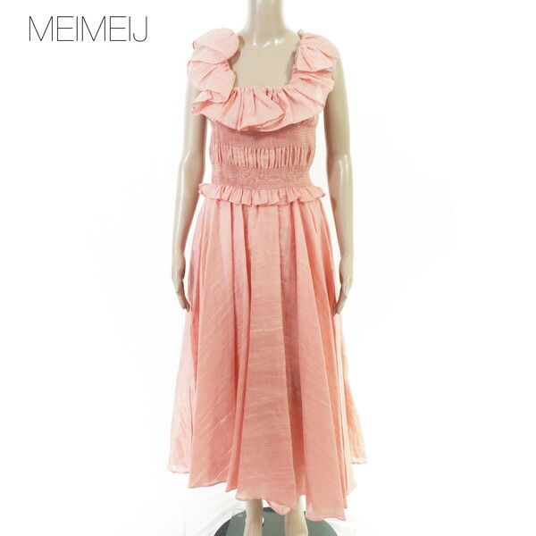 80%OFF 新品 メイメイジェイ MEIMEI J ワンピース 40 EOP1827 Mサイズ ピンク レディース ロングワンピース リネン シャーリング イタリア製