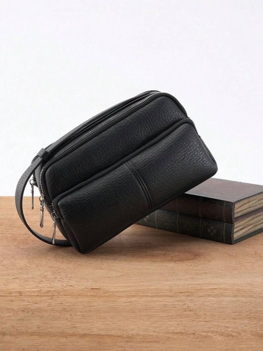 バッグ メンズ ハンドバッグ 多機能ジッパーコンパートメント PUテクスチャードハンドバッグ - ポータブルリストデザイン、広々とした収納、耐久性のある素材、日常使い/旅行に適した、ファッショナブルなメンズクラッチ