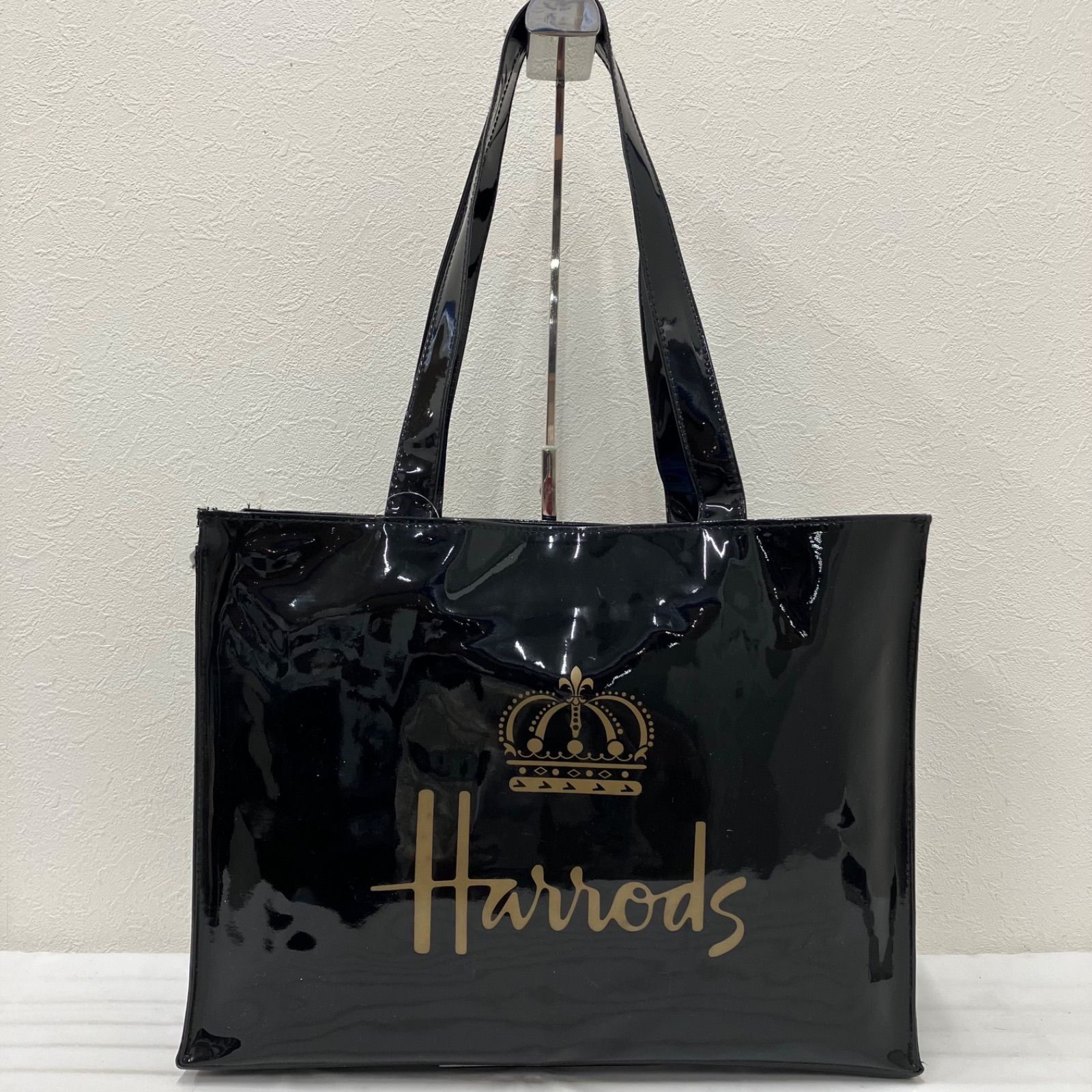 2739 Harrods ハロッズ トートバッグ PVC ブラック 黒 ロゴ エナメル 