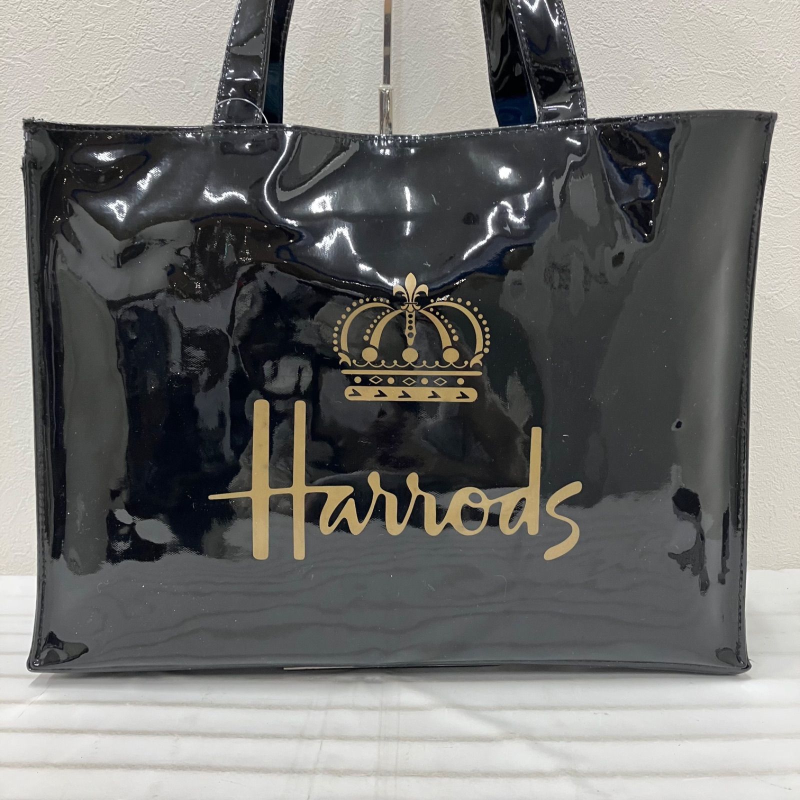 2739 Harrods ハロッズ トートバッグ PVC ブラック 黒 ロゴ エナメル 