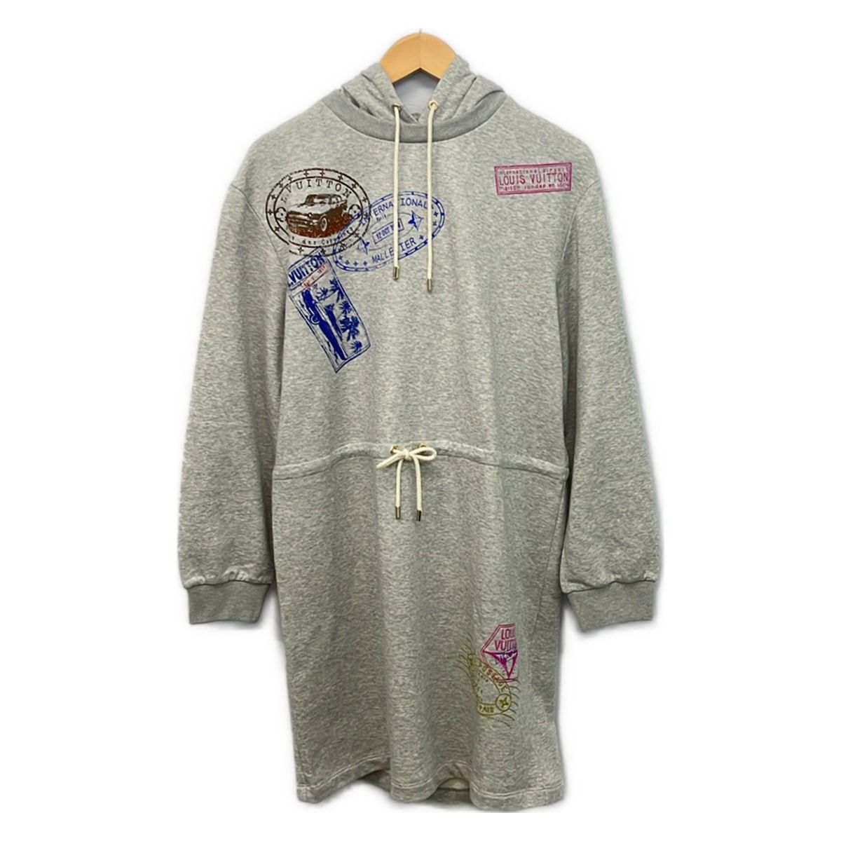ルイヴィトン ワンピース サイズL レディース美品 ラベルスタンプセータードレス RW251WW LV8 FSJD04 グレー×ネイビー×マルチ