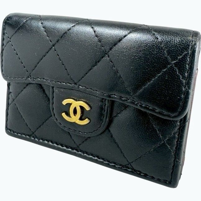【美品・箱付】CHANEL シャネル マトラッセ クラシック Wホック スモール 三つ折り 財布 ブラック