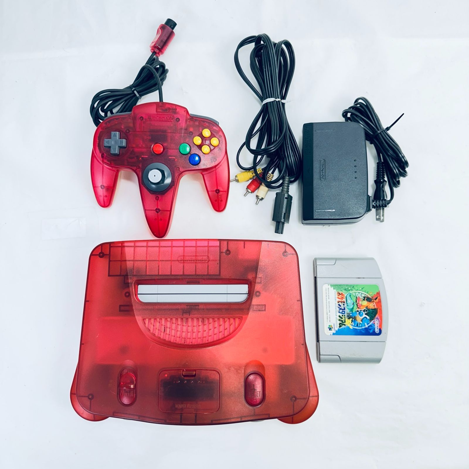 すぐ遊べるセット動作品 ニンテンドー64 本体 コントローラ 一式 Nintendo 任天堂 クリアレッド
