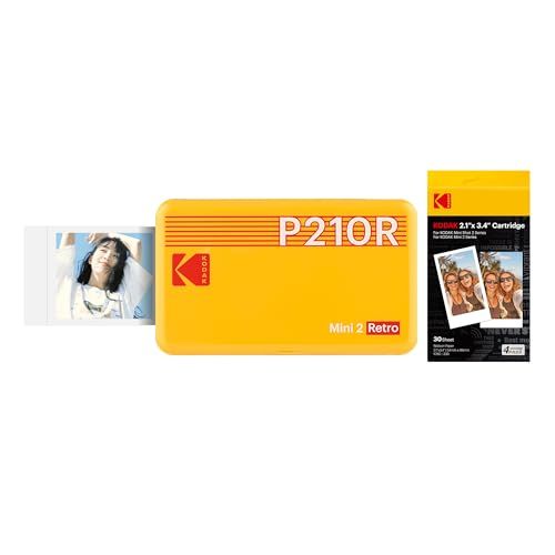 コダックKodak Mini 2 レトロ 4PASS スマホプリンター／インスタントプリンター／チェキプリンター(5.3ｘ8.6cm)+プリンター本体8枚入り+30枚バンドル、イエローma 9d9b5366
