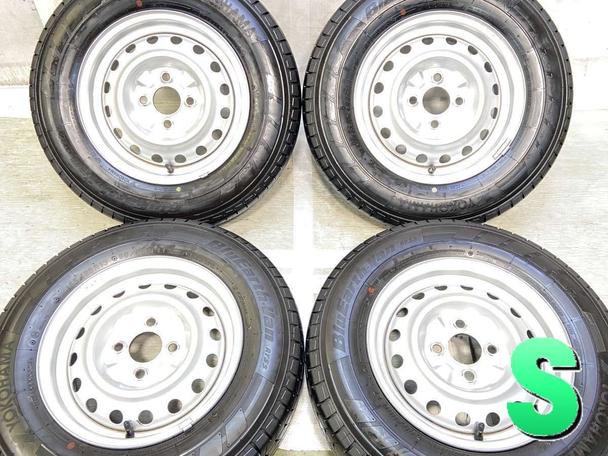 165/80R13 90/88N LT ヨコハマ ブルーアース Van RY55 日産純正 13x5.0 100-4穴 中古タイヤ サマータイヤ ホイールセット 4本セット s13260412088