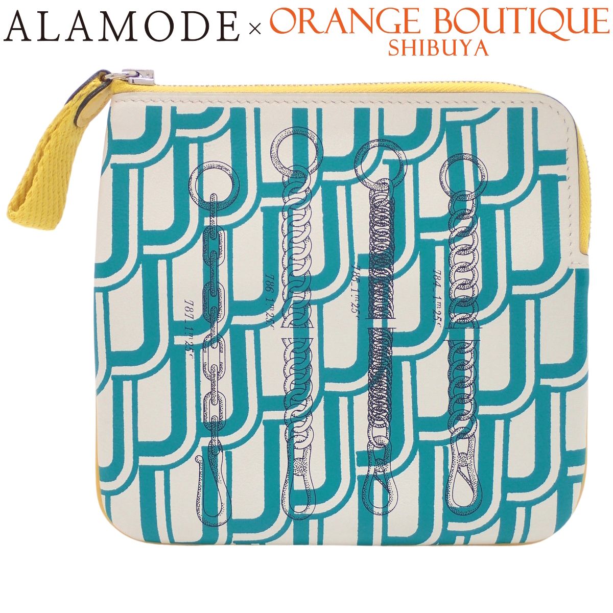 HERMES(エルメス) カレ・ポケット グリーン緑 ブルー青 イエロー黄 スイフト パラジウム金具 シルバー金具 Y刻印 ポーチ 小物 レディース 40802195151【アラモード】