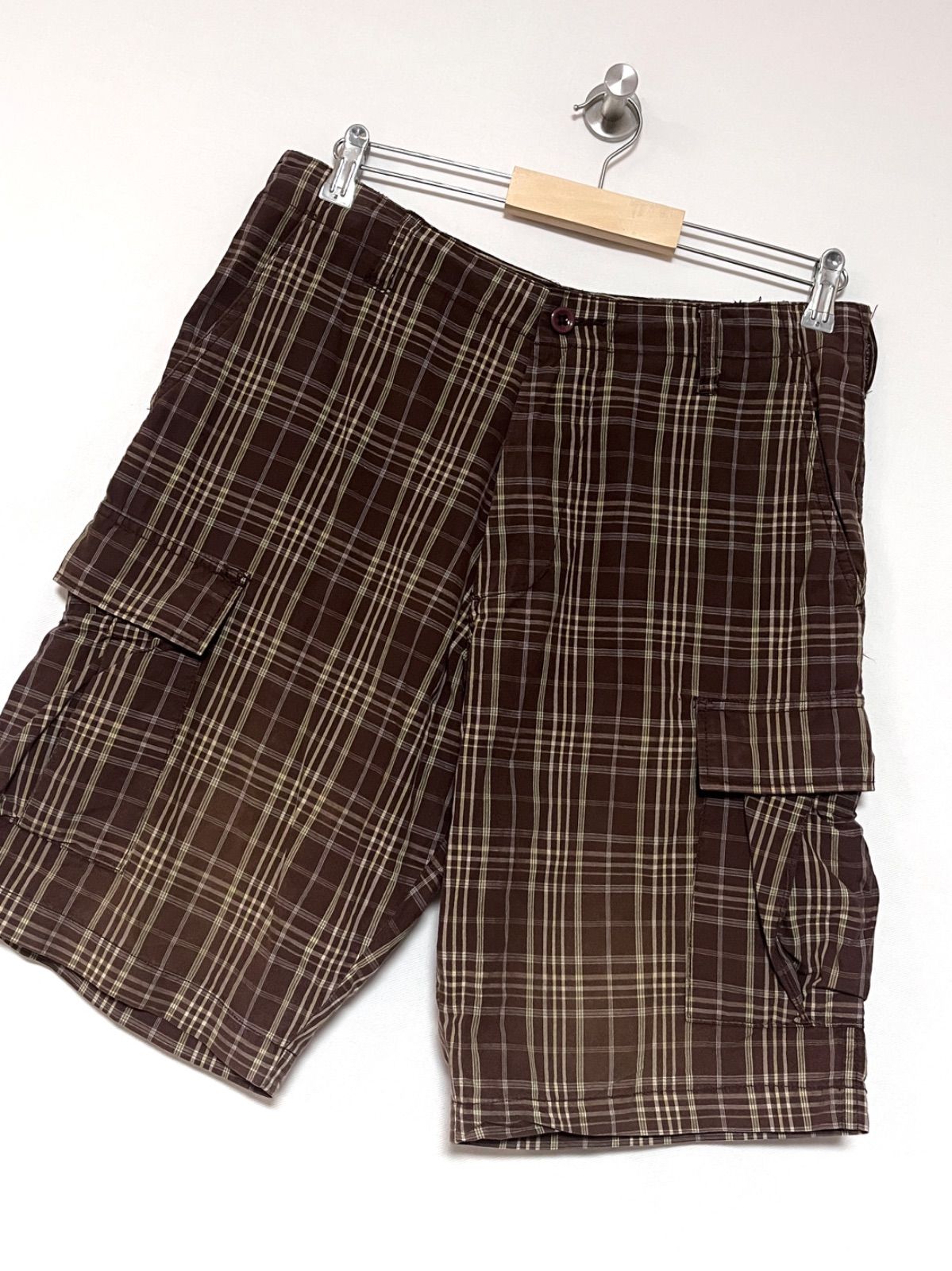 【STUSSY】90-00s チェックカーゴハーフパンツ W32 ステューシー 古着