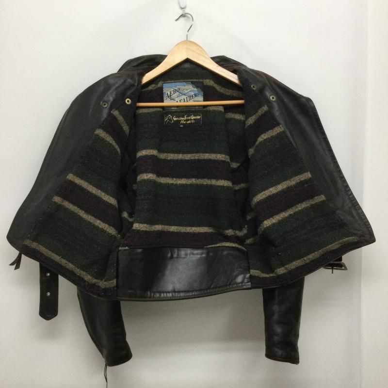 エアロレザー aero leather ダブルライダース 飛行機タグ 茶芯 裏地 