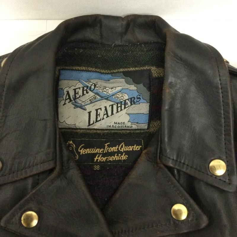 エアロレザー aero leather ダブルライダース 飛行機タグ 茶芯 裏地
