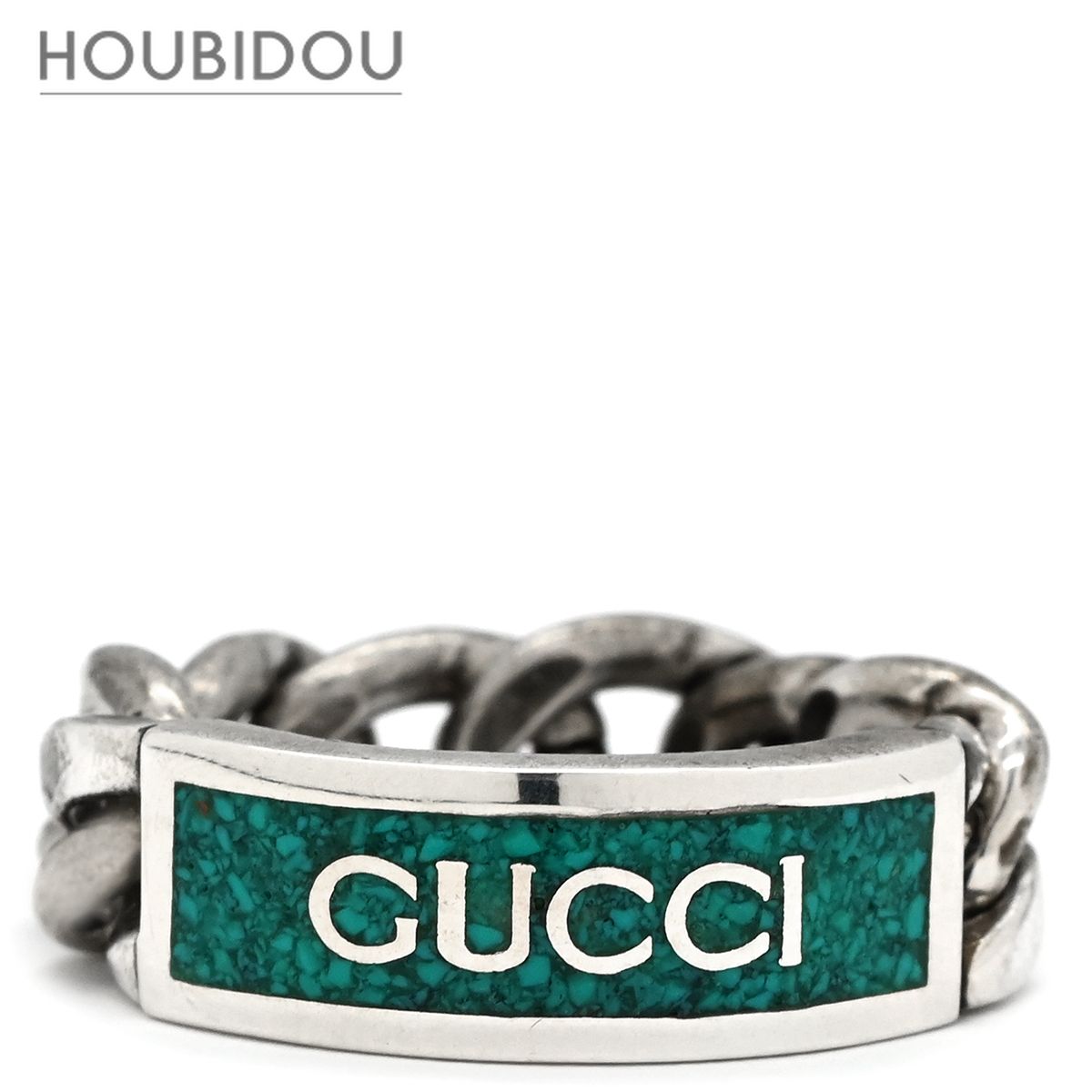GUCCI チェーンリング シルバー/グリーン　サイズ24 グッチ GUCCI リング 指輪 ロゴ チェーン シルバー925 エナメル